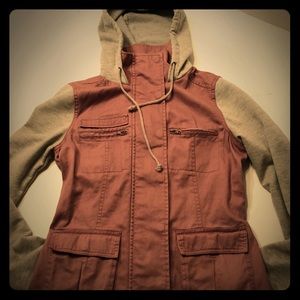 Pink and gray utility jacket with cotton sleeves